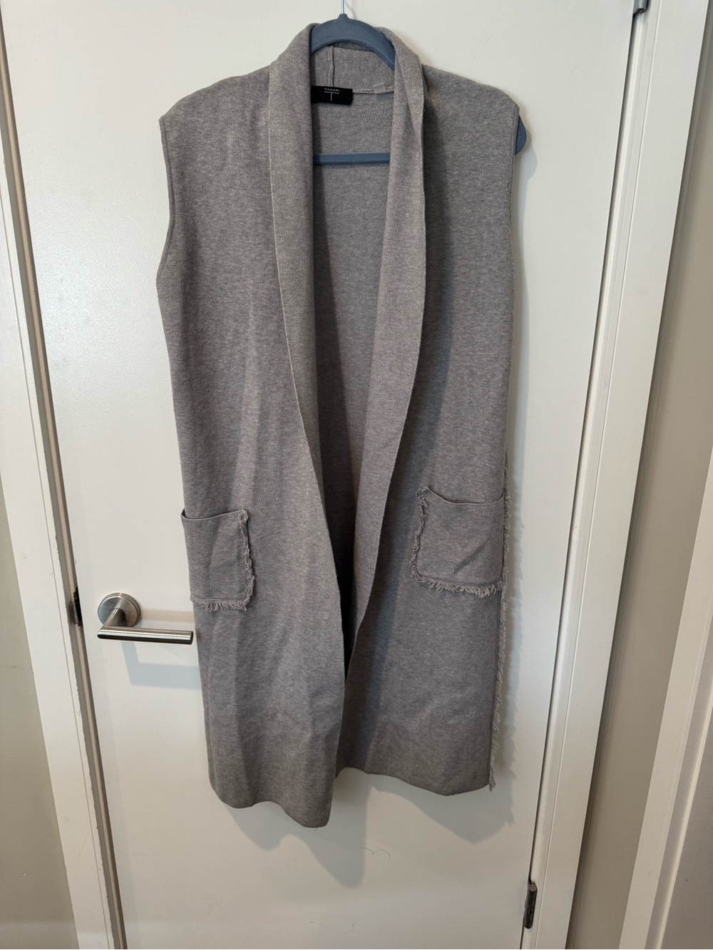 Tahari Soft Knit Open Cardigan in Light Gray Size Extra Small